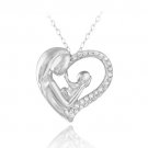 Sterling Silver CZ Mother Holding Baby Heart Necklace P13576