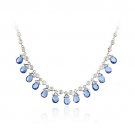 Sterling Silver CZ Necklace w- Dark Blue CZ Briolette Teardrops N11470TZ