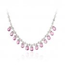 Sterling Silver CZ Necklace w- Dark Pink CZ Briolette Teardrops N11470DP