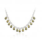 Sterling Silver CZ Necklace w- Olive CZ Briolette Teardrops N11470OL