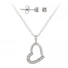 Sterling Silver CZ Open Floating Heart & Round CZ Stud Earrings Set S11073