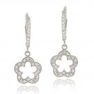 Sterling Silver CZ Open Flower Dangle Leverback Earrings E12363