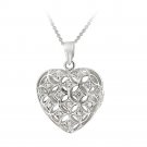 Sterling Silver CZ Puffed Heart Locket Necklace P12427