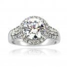 Sterling Silver CZ Round Halo & Three Row Band Ring R13720-7