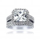 Sterling Silver CZ Square & CZ Half-Eternity Band Ring Set R13727-6