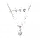 Sterling Silver CZ Triple Heart Pendant & Stud Earrings Set S11069