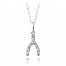 Sterling Silver CZ Wishbone Novelty Necklace P13247