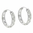 Sterling Silver D Cut Filigree 29mm Hoop Earrings H8302