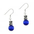 Sterling Silver Dark Blue Cats Eye & Bali Bead Dangle Earrings E9785DBL
