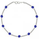 Sterling Silver Dark Blue Cats Eye Bar & Bead Bracelet B4116DBL