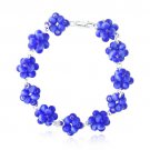 Sterling Silver Dark Blue Cats Eye Bead Cluster Bracelet B12861DBL