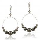 Sterling Silver Dark Gray Swarovski Pearl & Crystal Dangle Wire Leverback Earrings E12254M3