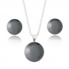 Sterling Silver Dark Grey Swarovski Pearl Necklace & Stud Earrings Set S12994DG