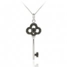 Sterling Silver Designer Inspired Black Diamond Accent Crown Key Pendant P11526M4