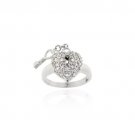 Sterling Silver Designer Inspired CZ Heart & Key Ring R11040-7