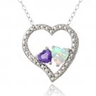Sterling Silver Diamond Accent Amethyst & Created White Opal 3 Floating Heart Necklace P13588SPA