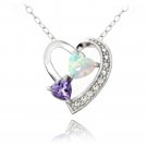 Sterling Silver Diamond Accent Amethyst & Created White Opal Triple Heart Necklace P13589SPA