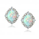 Sterling Silver Diamond Accent Created White Opal & Blue Topaz Oval Stud Earrings E13590SPB