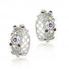 Sterling Silver Diamond Accent Multi Gemstone Bubble Hoop Earrings E11104M