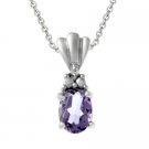 Sterling Silver Diamond Accented Oval Amethyst Pendant P10726A