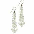 Sterling Silver Diamond Cut CZ Heart Filigree Dangle Earrings E448