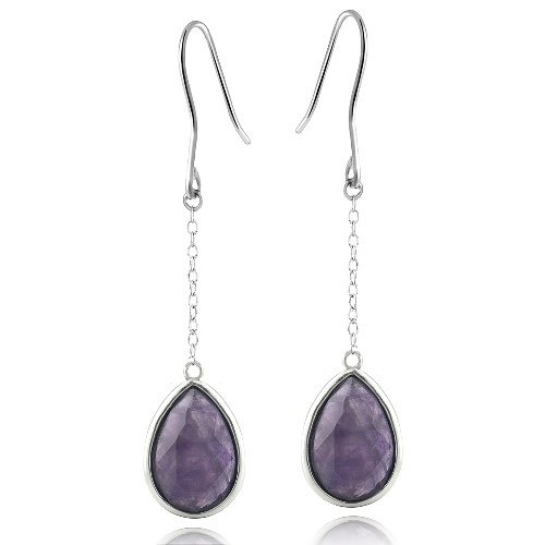 Sterling Silver Dogtooth Amethyst Teardrop Dangle Earrings E13582PUS