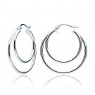 Sterling Silver Double Circle Round-Tube Polished Hoop Earrings, 30mm H14571-30
