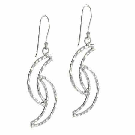 Sterling Silver Double Crescent Moon Dangle Earrings E9212