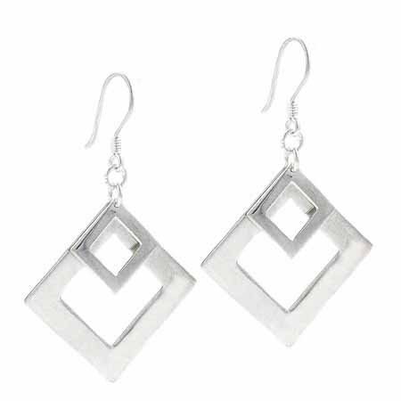Sterling Silver Double Diamond Shape Dangle Earrings E4608