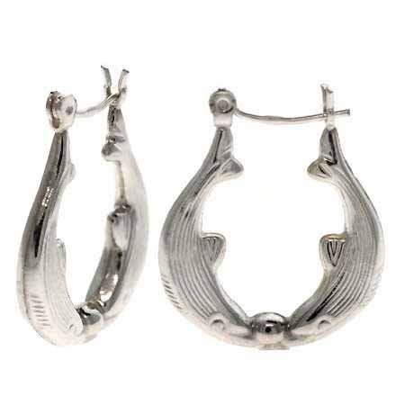 Sterling Silver Double Dolphin Hoop Earrings E5090