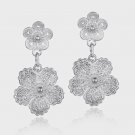 Sterling Silver Double Flower Dangle Earrings E451
