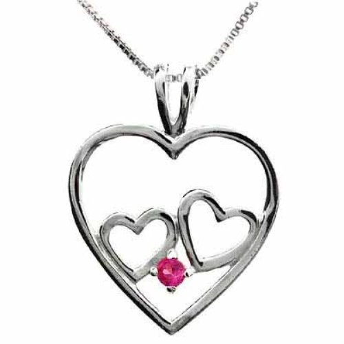 Sterling Silver Double Heart Created Pink Sapphire Heart Pendant P4352CPS