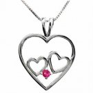 Sterling Silver Double Heart Created Pink Sapphire Heart Pendant P4352CPS