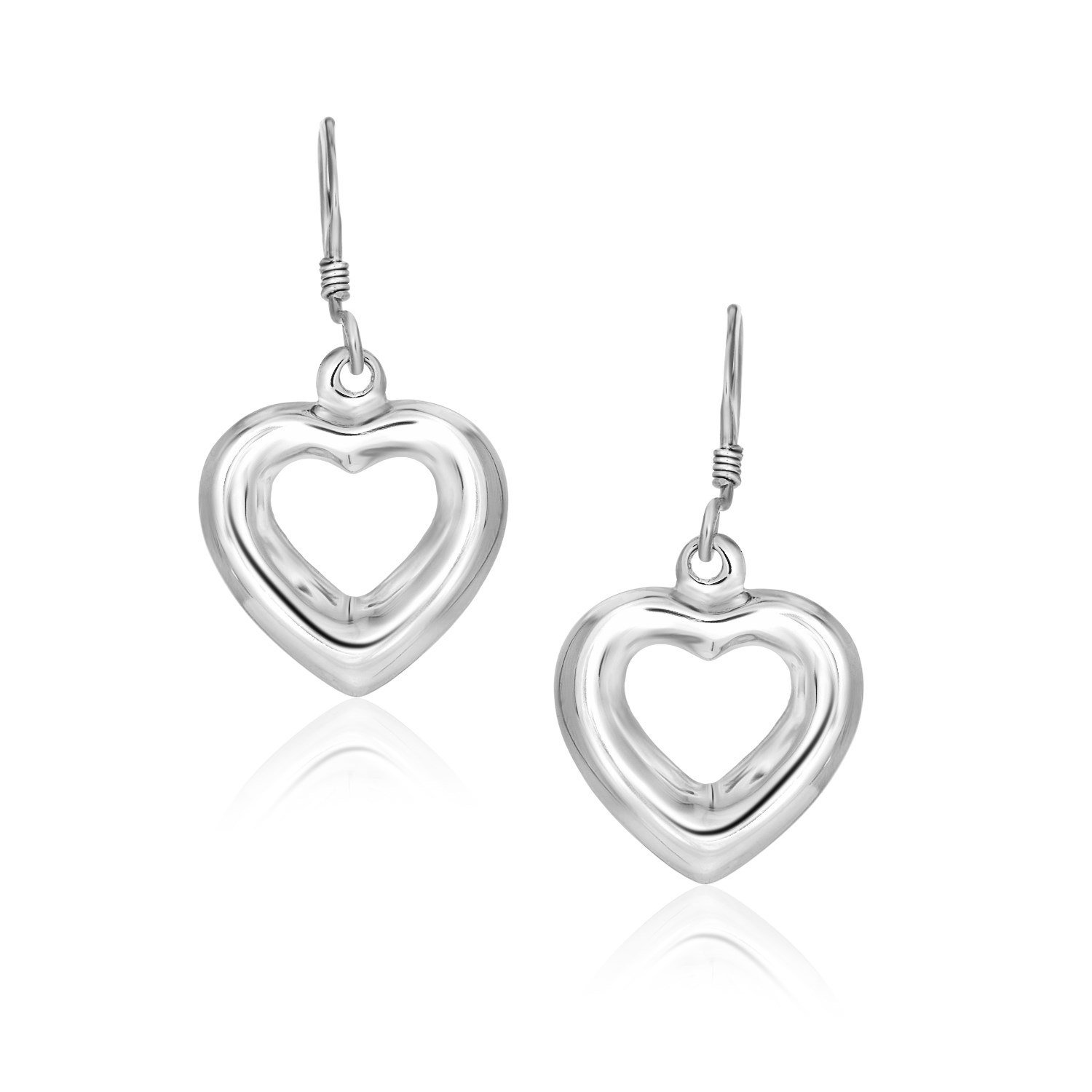 Sterling Silver Drop Earrings with a Puffed Open Heart Design D69265448