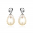 Sterling Silver Earrings with Pear Shaped Freshwater Pearls and Cubic Zirconias Sterling Silver