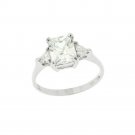 Sterling Silver Emerald & Trillion Cut CZ Ring, Size 6 1558-6