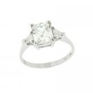 Sterling Silver Emerald & Trillion Cut CZ Ring, Size 7 1558-7