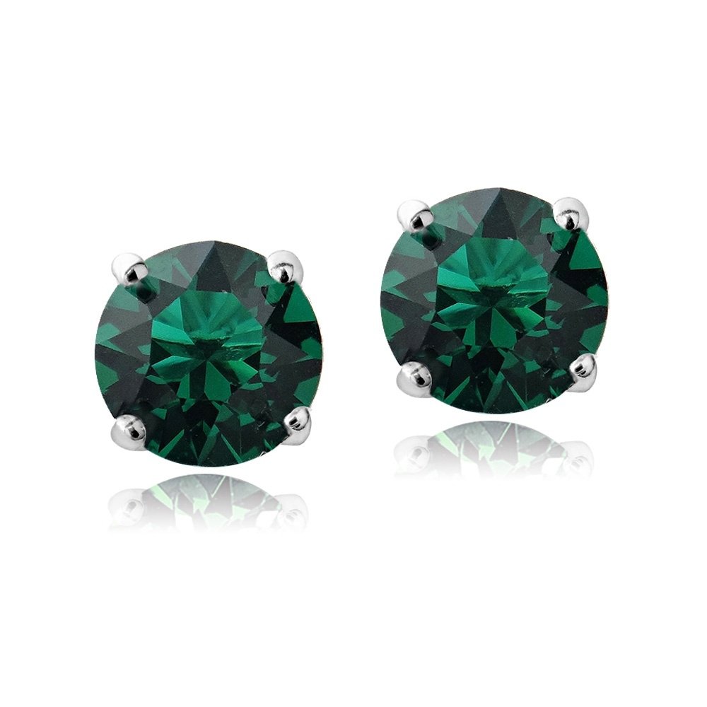 Sterling Silver Emerald Swarovski Elements May Birthstone Stud Earrings E13931E