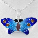 Sterling Silver Enamel Blue Butterfly Pendant 2346