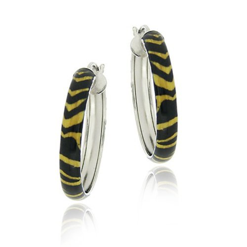 Sterling Silver Enamel Tiger Print 25mm Hoop Earrings E11118M7