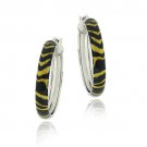 Sterling Silver Enamel Tiger Print 25mm Hoop Earrings E11118M7