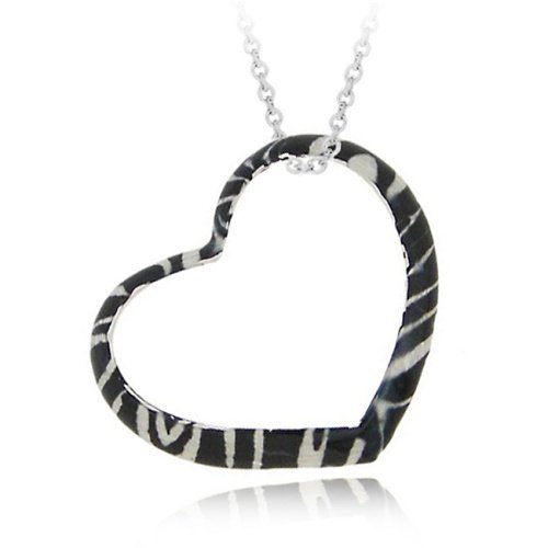 Sterling Silver Enamel Zebra Pattern Heart Pendant P11114M6