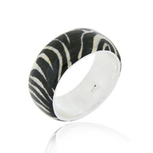 Sterling Silver Enamel Zebra Print Ring Size 9 R11117M6-9
