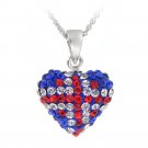Sterling Silver English Flag Crystal Fireball Heart Necklace P12604