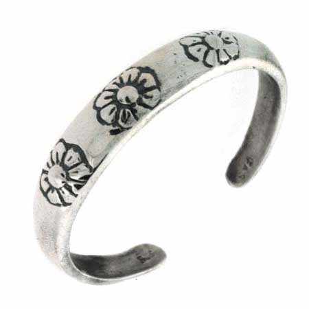 Sterling Silver etched Daisy Flower adjustable Toe Ring TR4096