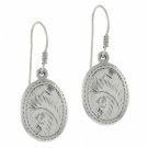 Sterling Silver Etched Design Oval Dangle Earrings E9177