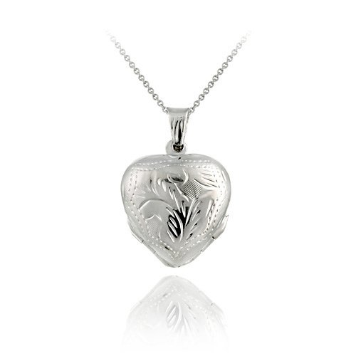 Sterling Silver Etched Flower Design Heart 4-Way Locket Pendant P9171