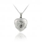 Sterling Silver Etched Flower Design Heart 4-Way Locket Pendant P9171