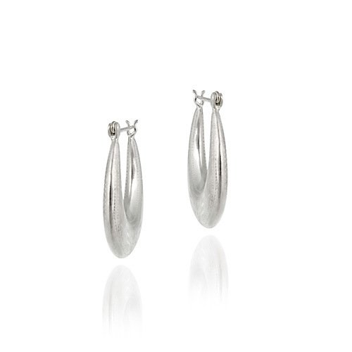 Sterling Silver Etched Flower Design Hoop Earrings H4791