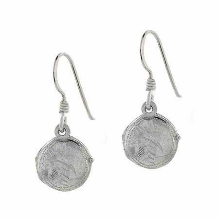 Sterling Silver Etched Vintage Design Circle Locket Earrings E9022